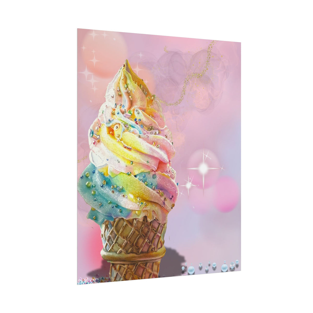 Rainbow Ice Cream Cone Poster — Pastel Kawaii Dessert Wall Art