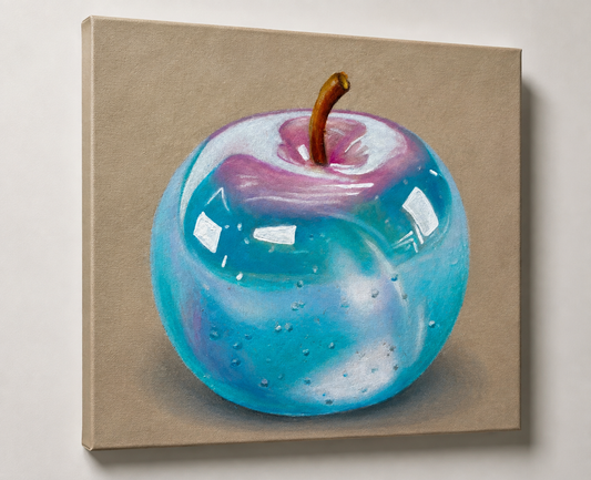 Custom Drawing-to-Painting Commission - Blue Glass Apple